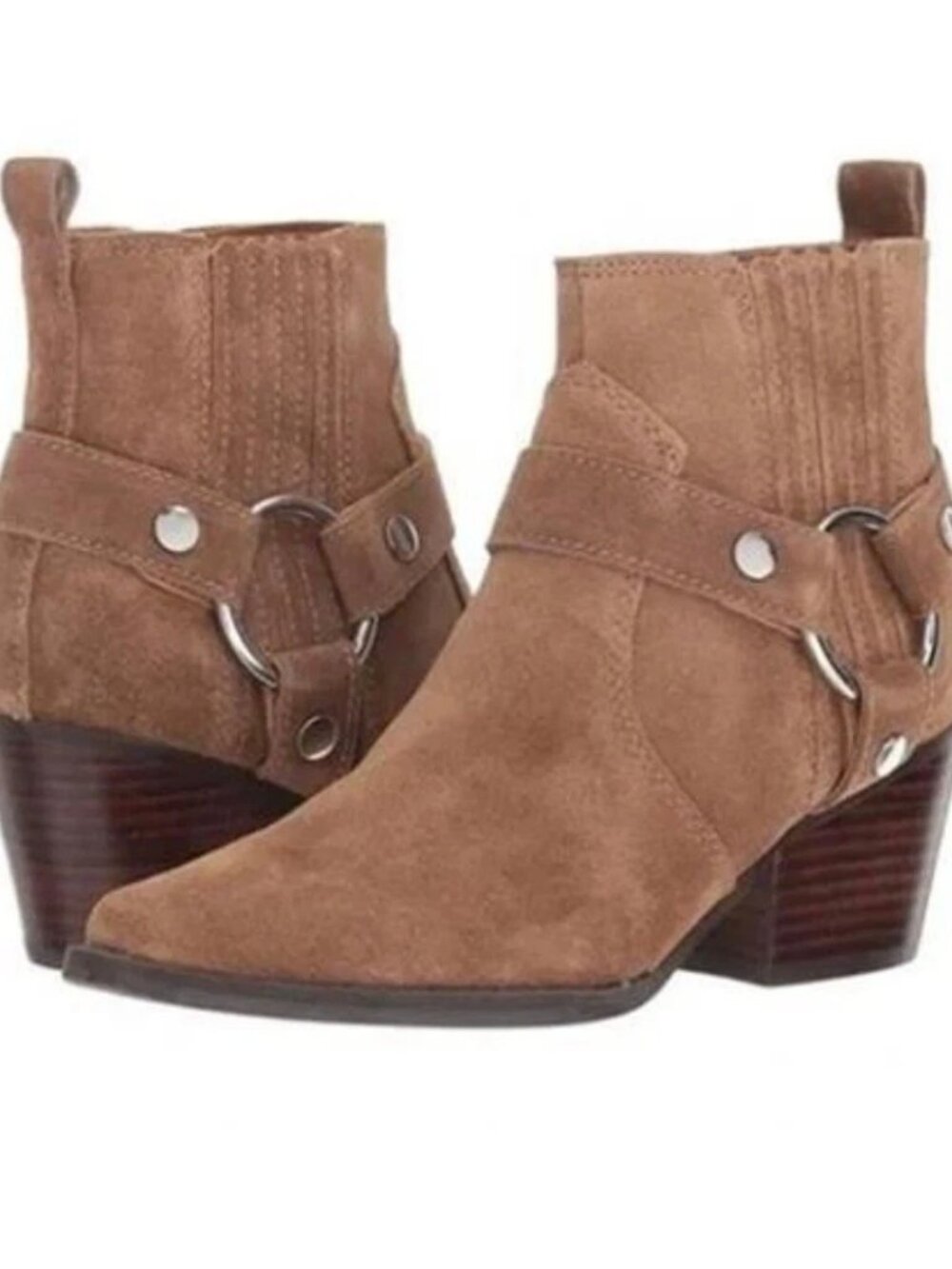 NEW Marc Fisher Halie Suede Harness Ring Booties Sz 8.5 M Taupe New Without Box